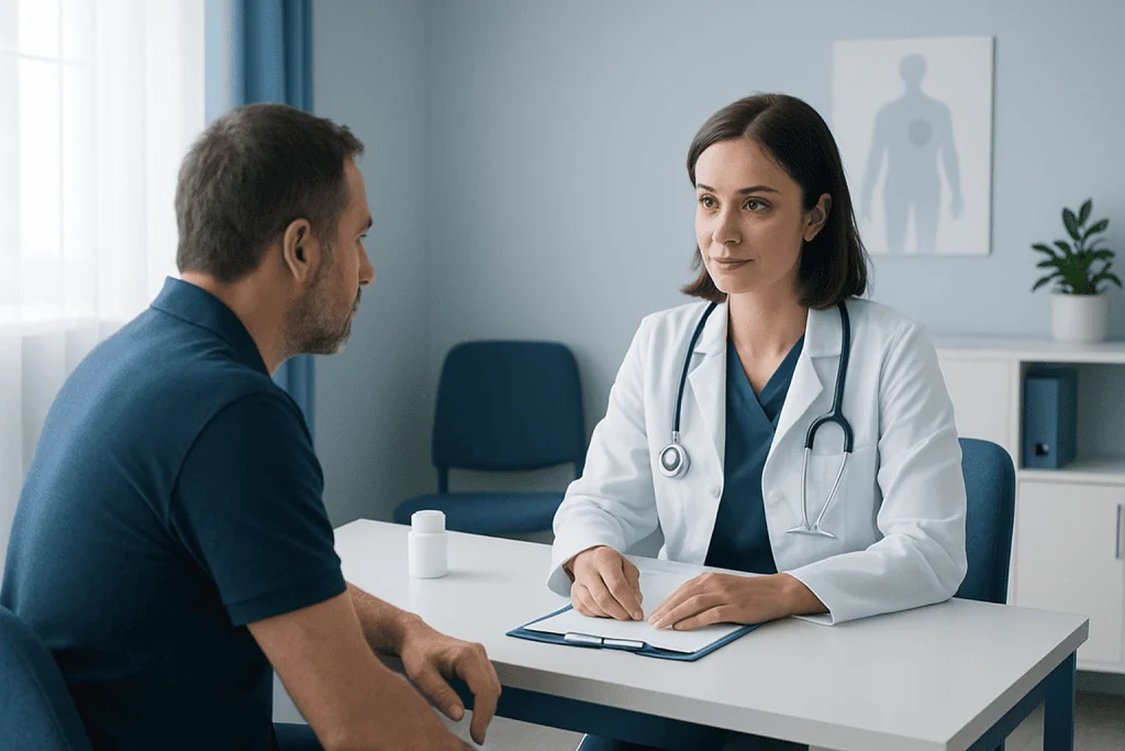 Doctor consulting with a patient in a medical office setting.