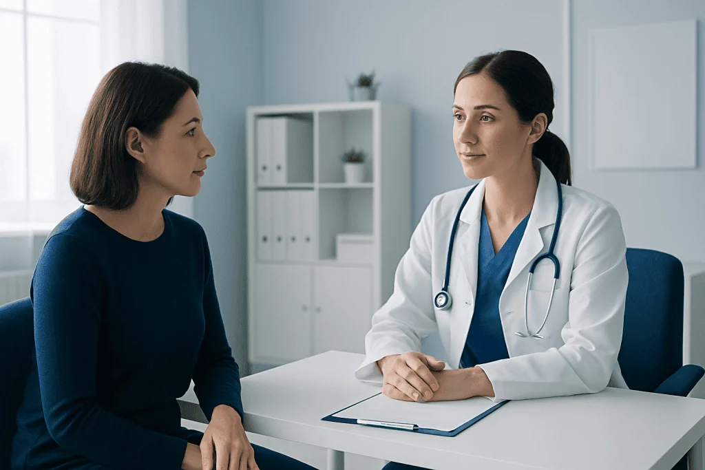 Doctor consulting with a patient in a medical office.