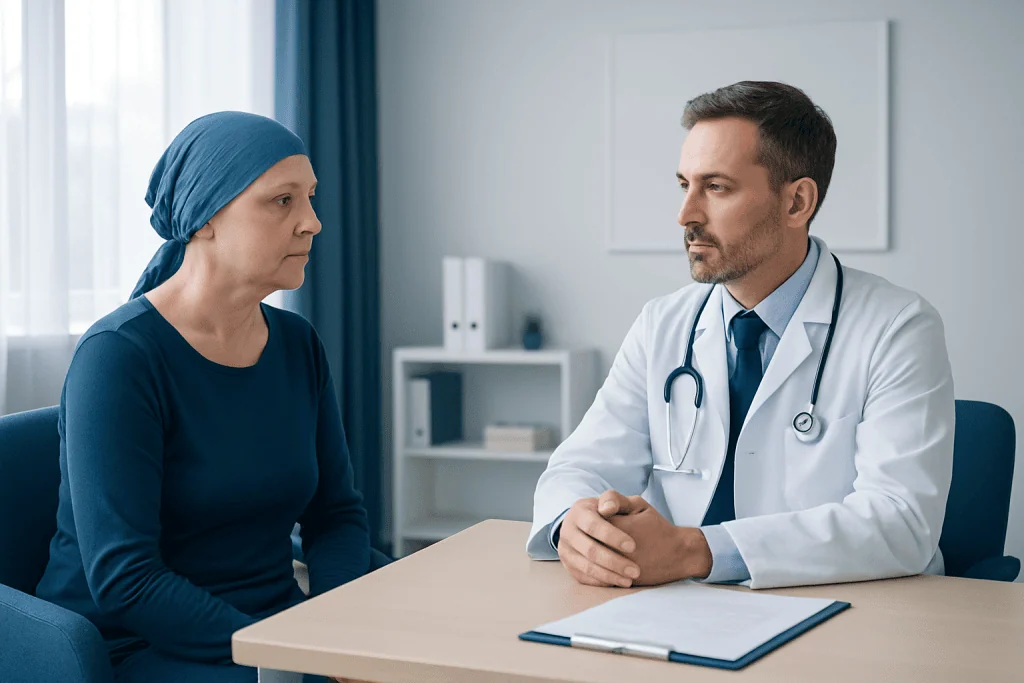 Doctor consulting with a female patient in a medical office.