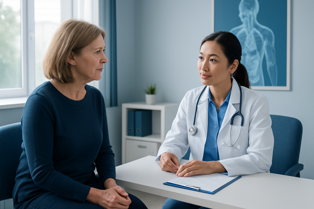 Doctor consulting with a patient in a medical office setting.