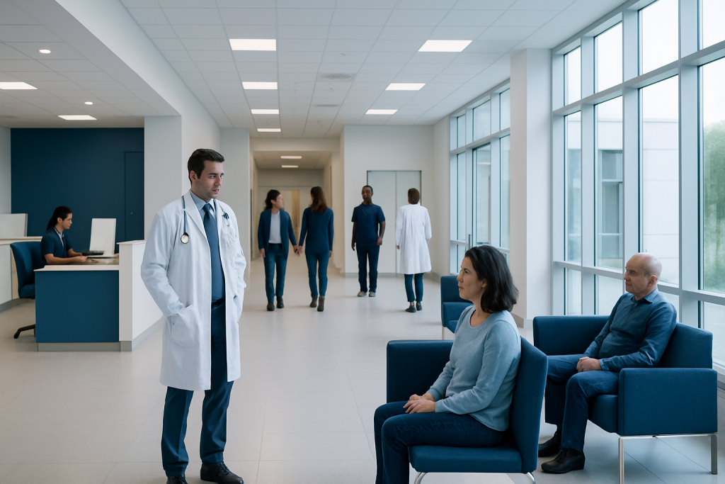 CAR T Cell Cost: What Patients Really Pay 1 Hospital corridor with doctors and patients in a modern healthcare facility.