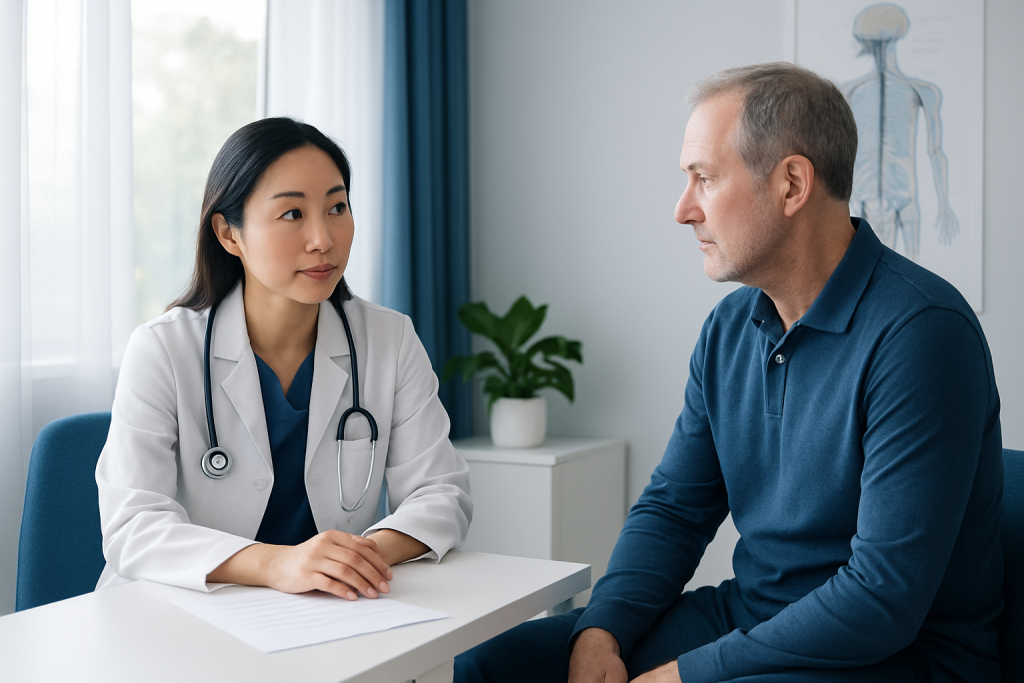 Doctor consulting with a patient about nerve damage repair options.