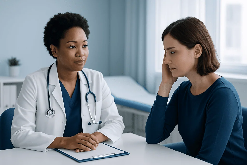 Doctor consulting with a patient in a medical office.