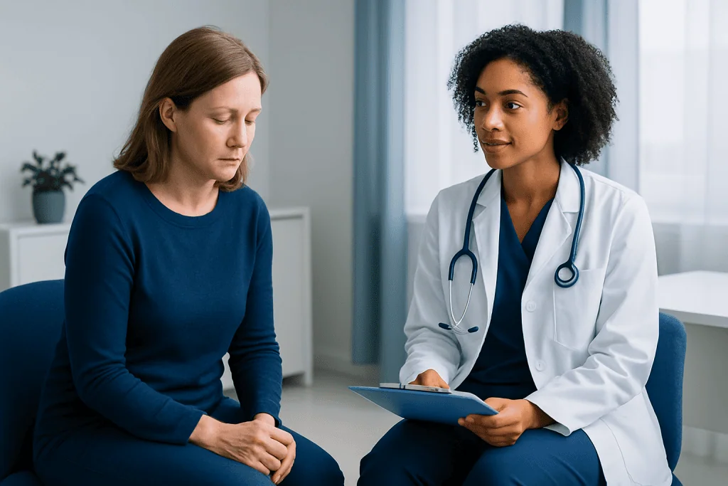 Doctor consulting with a patient in a medical office setting.