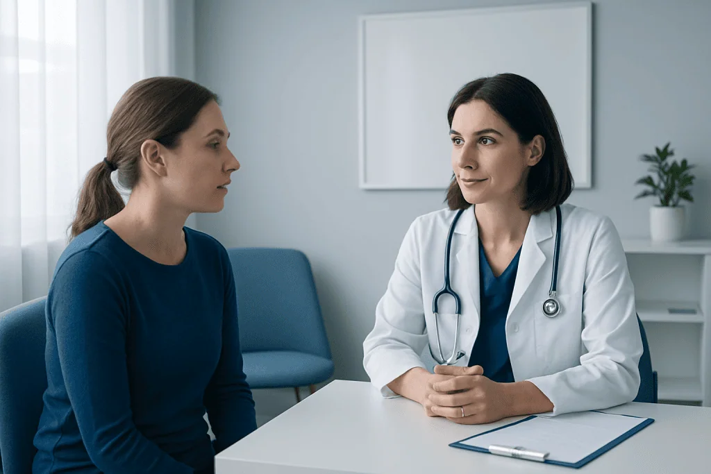 Doctor consulting with a patient in a medical office setting.