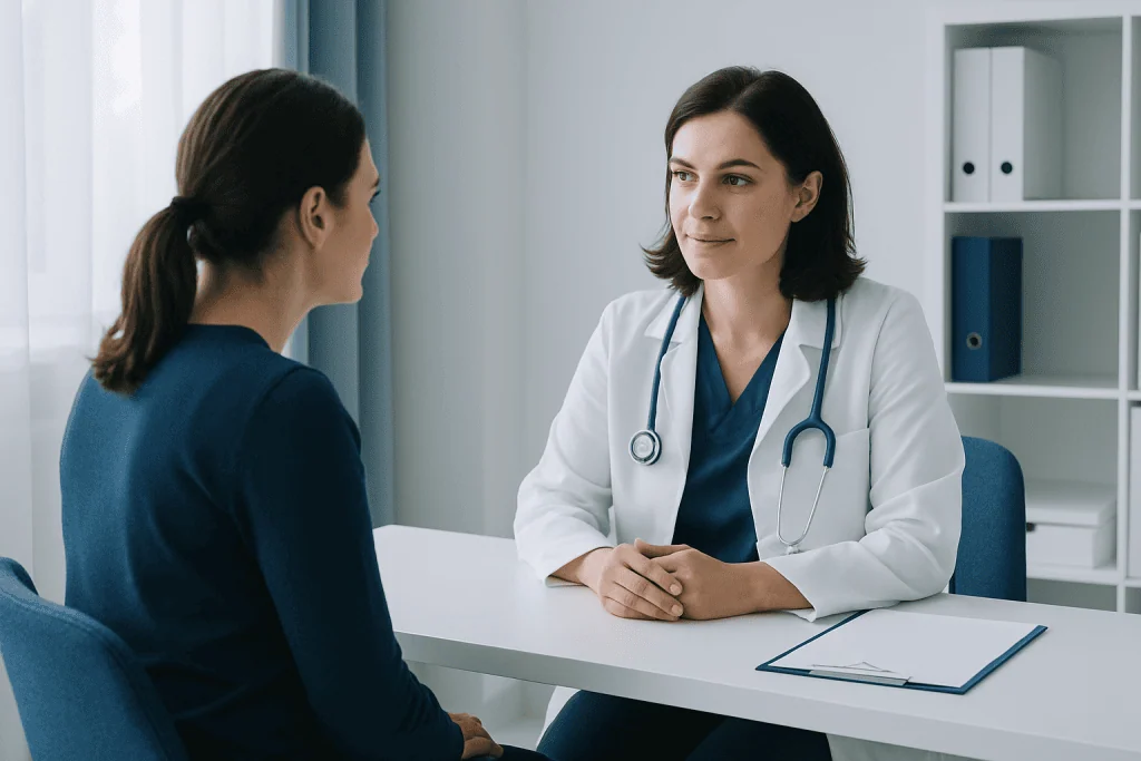 Doctor consulting with a patient in a medical office setting.