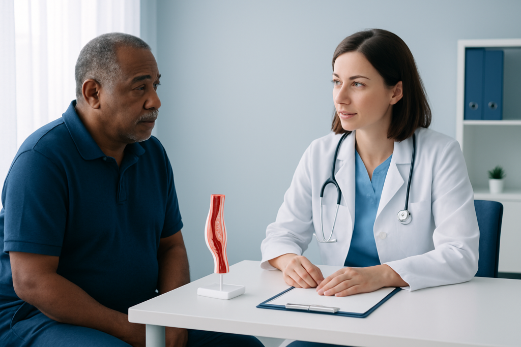 Doctor consulting with patient about medical treatment options.