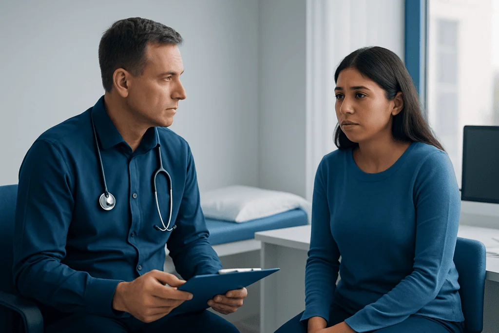 Doctor consulting with a patient in a medical office setting.