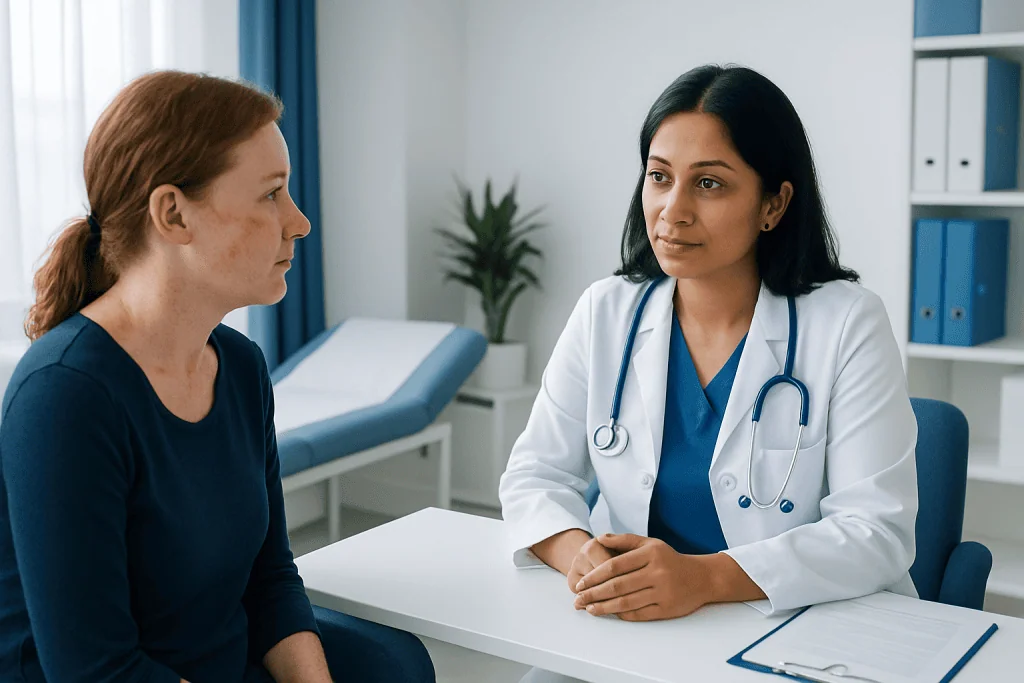 Doctor consulting with a patient in a medical office at Acibadem Hospitals Group.