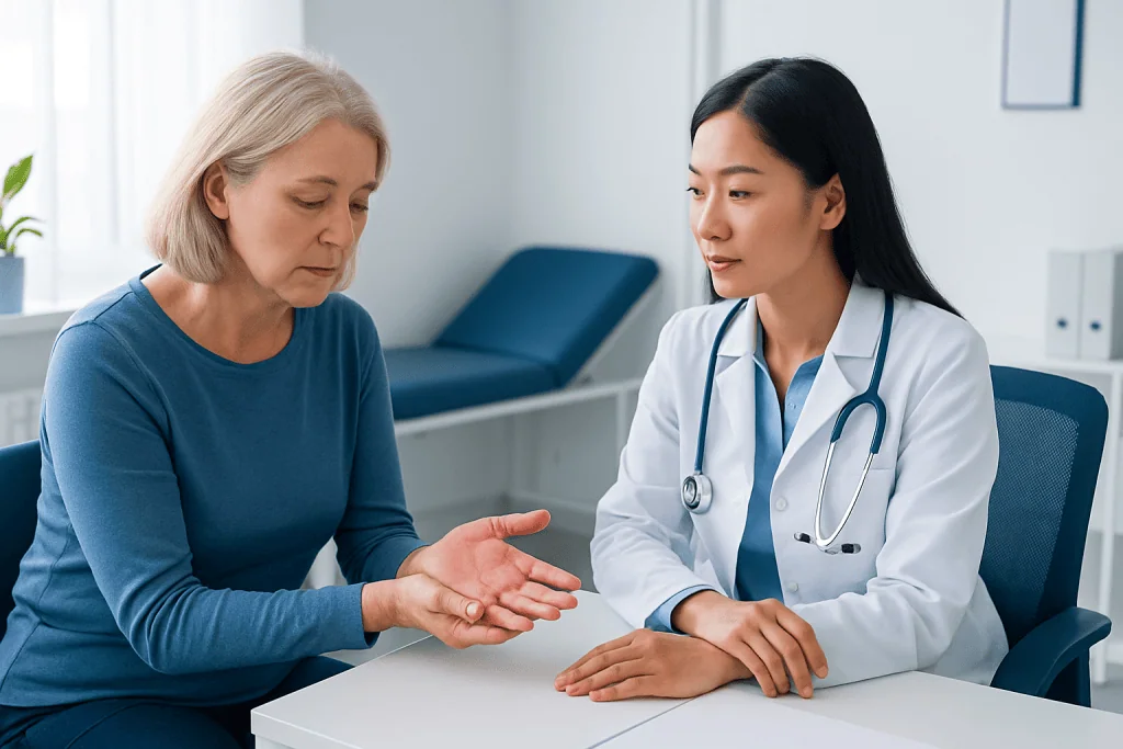 Doctor consulting with a patient in a medical office setting.