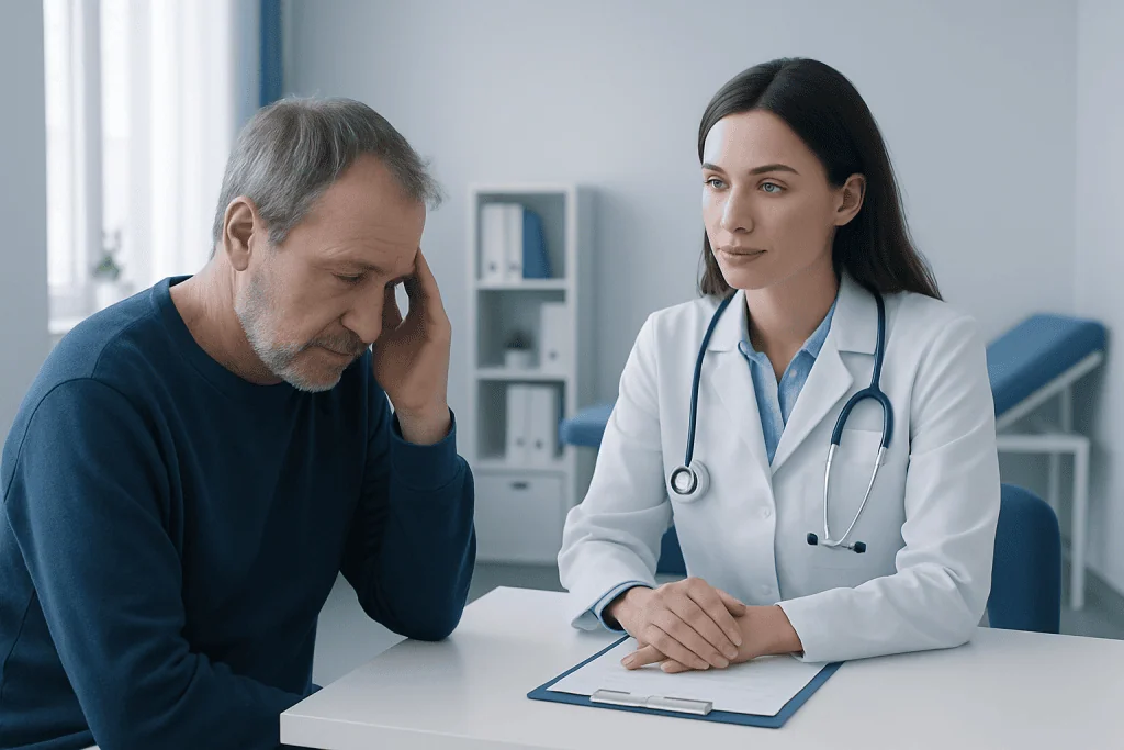 Doctor consulting with a patient in a medical office.