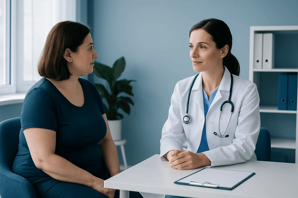 Doctor consulting with a patient in a medical office at Acibadem Hospitals Group.