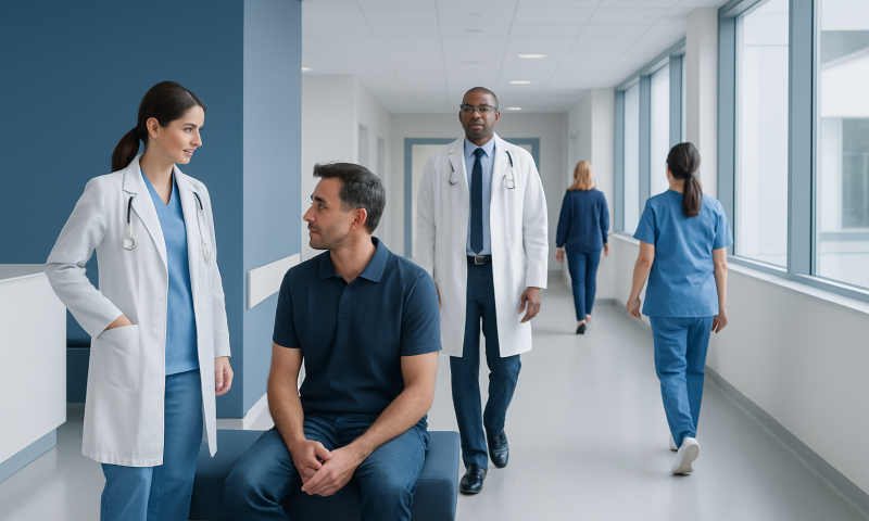 Chs Treatment: How It Works, Results and What to Expect 6 Medical team in hospital corridor with patient and staff members.