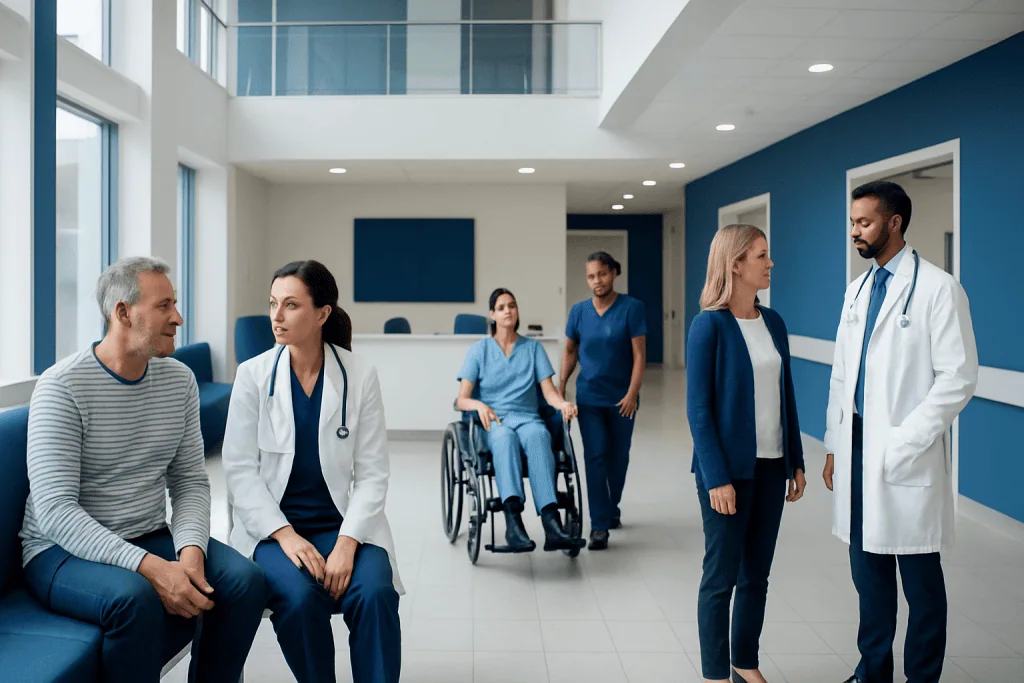 Cidp Symptoms and Treatment: How It Works, Results and What to Expect 1 Medical team consulting with patient in hospital corridor at Acibadem Hospitals.