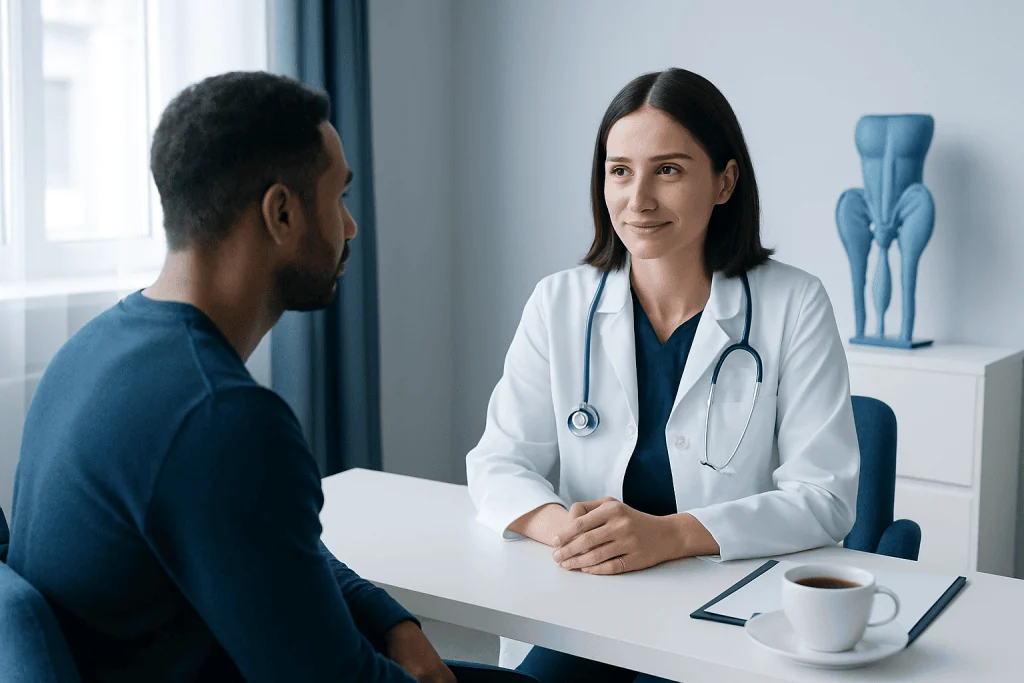Doctor consulting with a patient in a medical office setting.