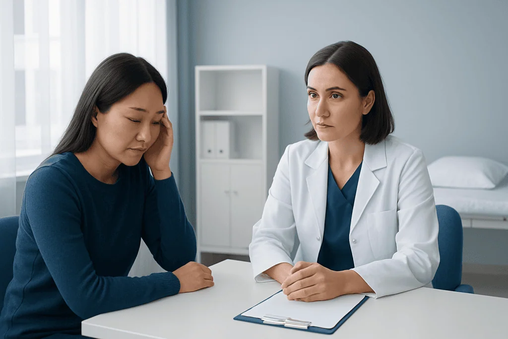 Doctor consulting with a patient in a medical office.