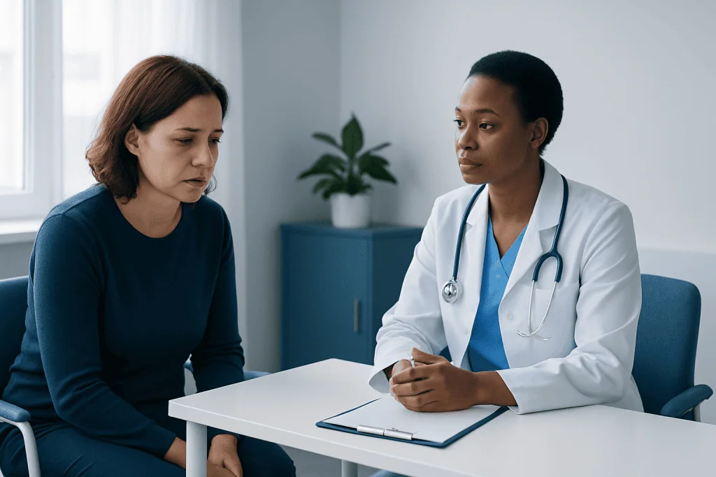 Doctor consulting with a patient in a medical office.