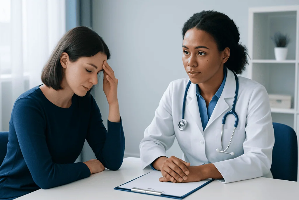 Doctor consulting with a patient about head health concerns.