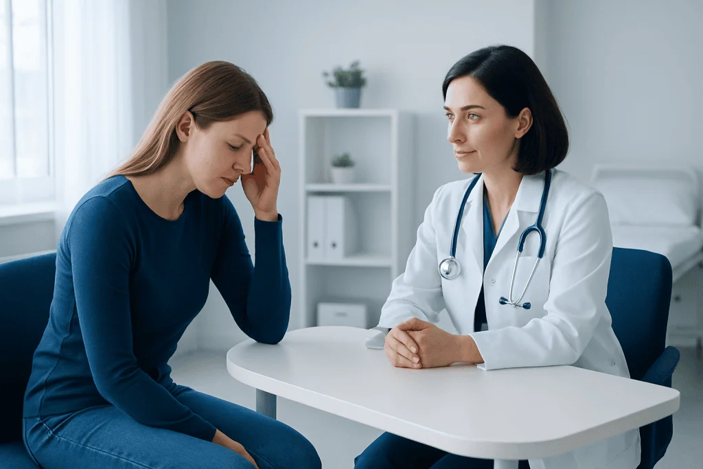 Patient experiencing dizziness during medical consultation at Acibadem Hospital.