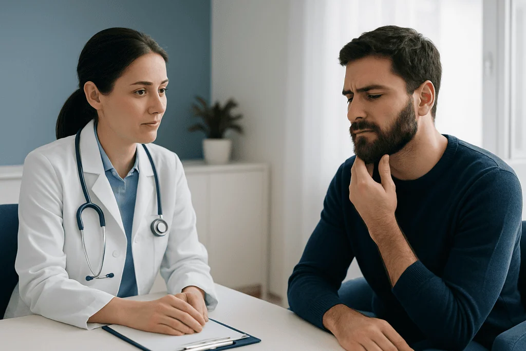 Doctor consulting with a male patient about health concerns.