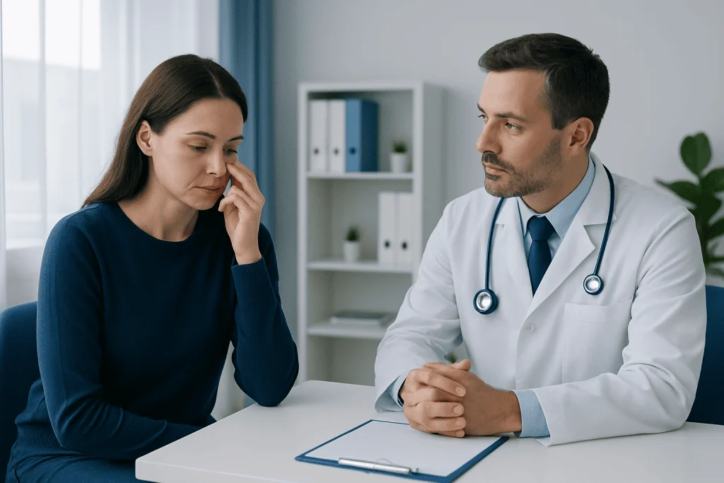 Doctor consulting with a patient about loss of taste and smell.