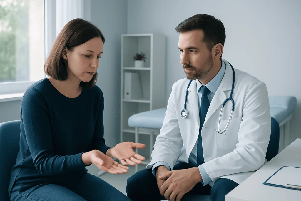 Doctor consulting with a patient about hand sensation issues at Acibadem Hospital.