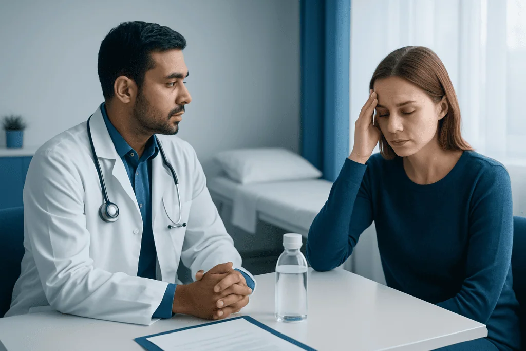 Doctor consulting with a patient about electrolyte imbalance symptoms.