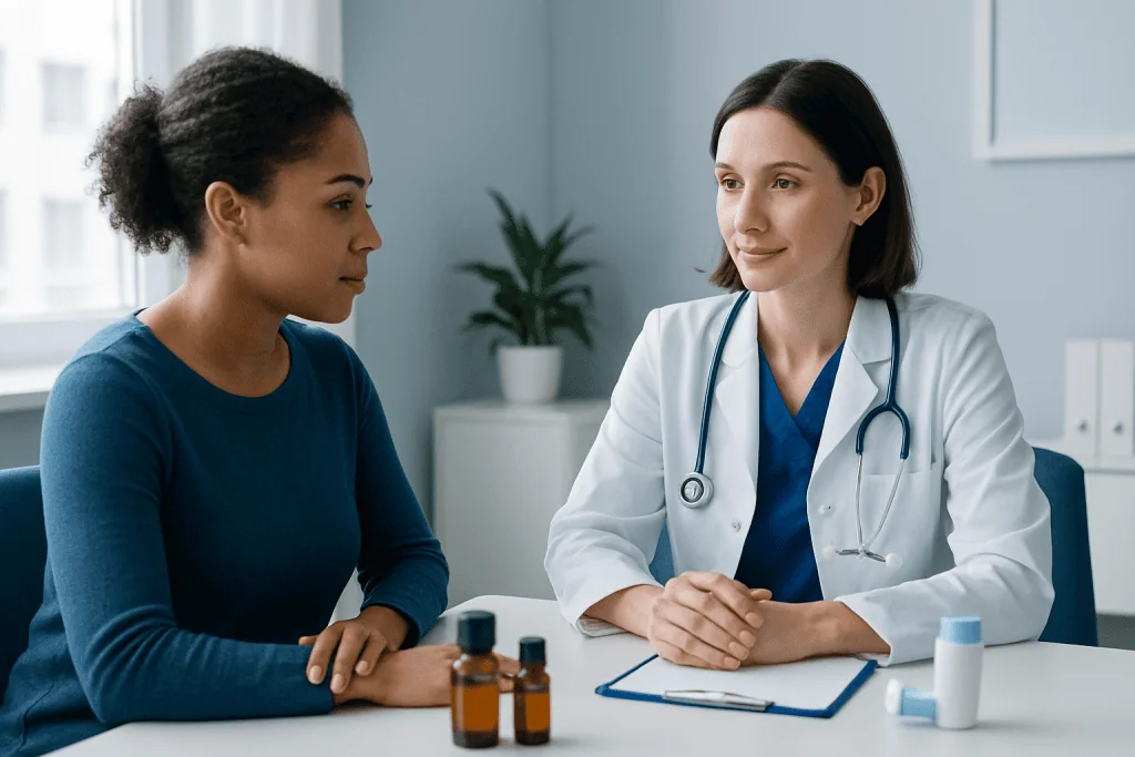 Doctor consulting with a patient in a medical office setting.