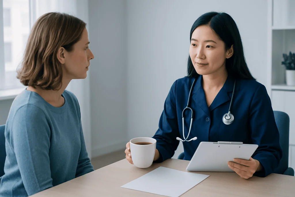 Doctor consulting with a patient in a medical office setting.