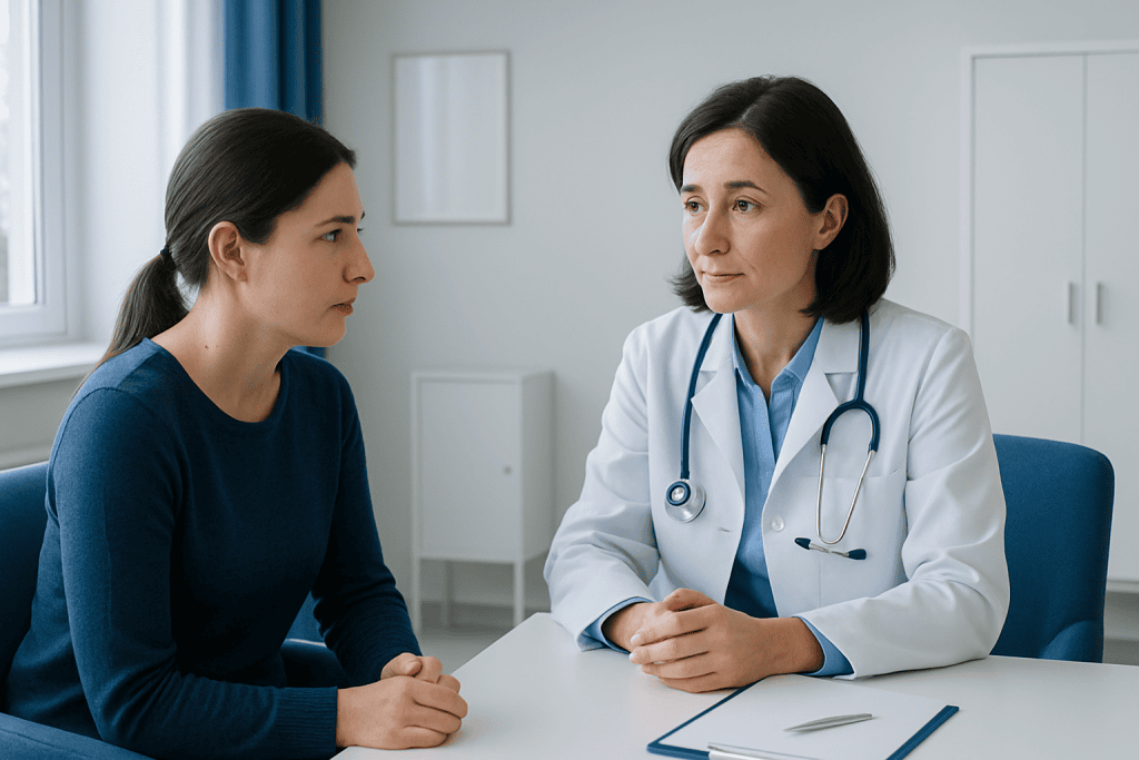 Doctor consulting with a patient in a medical office setting.