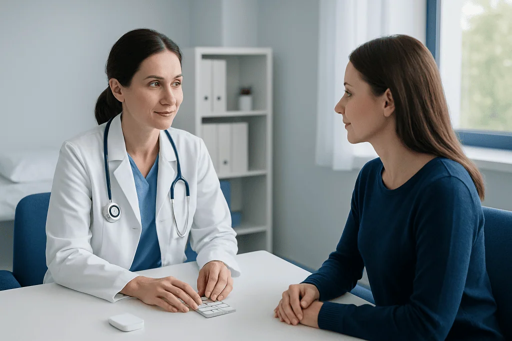 Doctor consulting with a patient in a modern clinic setting.