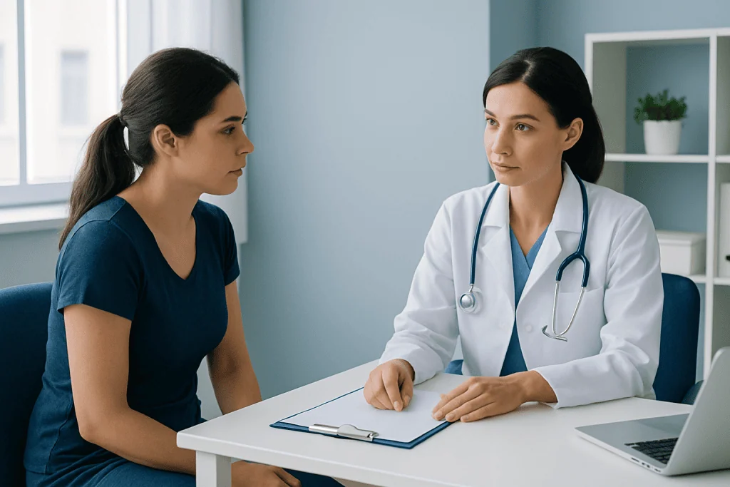 Doctor consulting with a patient in a medical office setting.