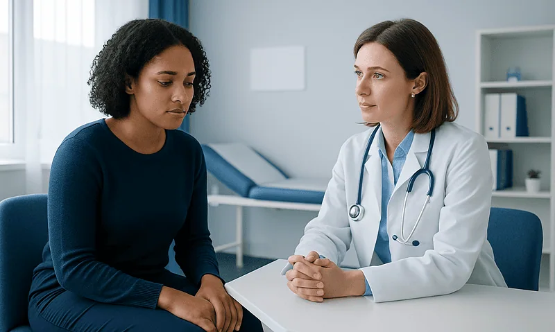 Swollen Vigina Entrance Explained: Common Triggers and Red Flags 6 Doctor consulting with a patient in a medical office setting.