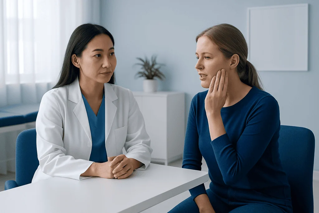 Doctor consulting with a patient about oral health issues.