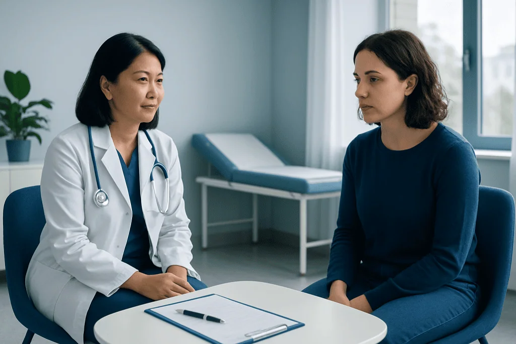 Doctor consulting with a patient in a medical office setting.