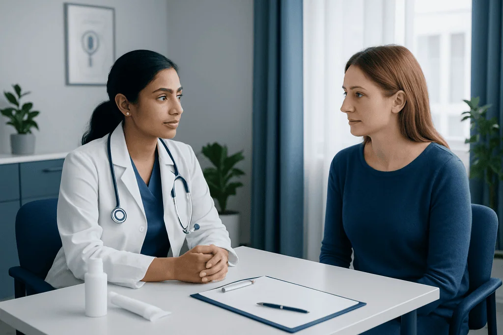 Doctor consulting with a patient in a medical office setting.