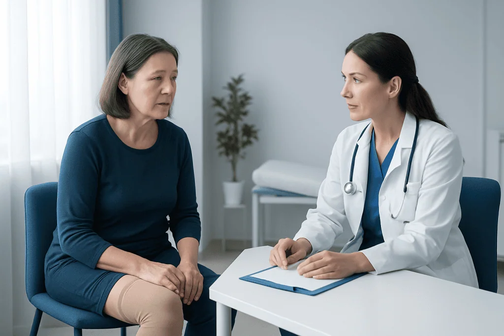 Doctor consulting with a patient about compression therapy options.