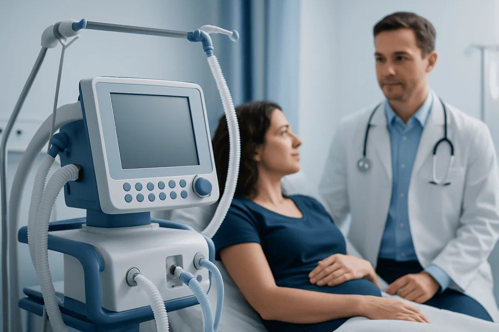 Medical consultation with patient and doctor in hospital room.