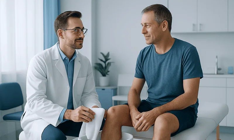 Doctor consulting with patient about contrast therapy for recovery.
