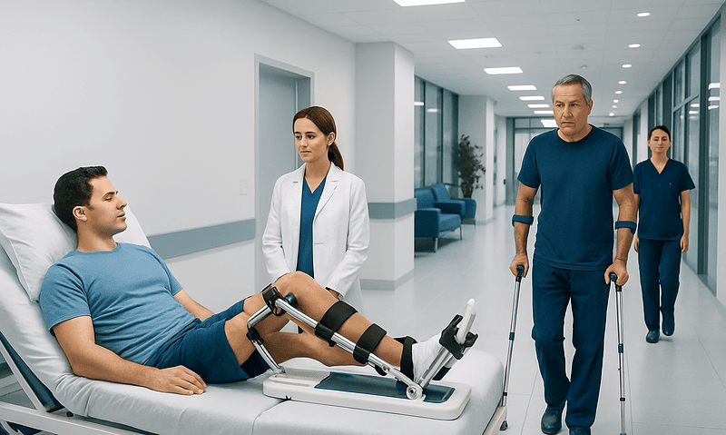 Cpm Therapy: How It Works, Results and What to Expect 16 Patient undergoing physical therapy with medical staff at Acibadem Hospital.