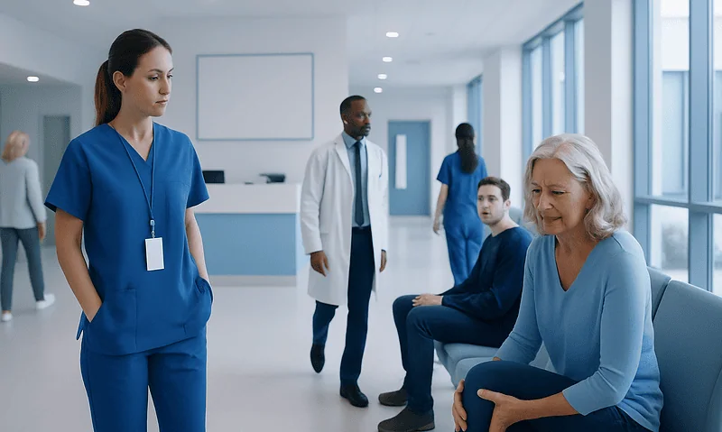 Cramp Meaning: Causes, Relief, and Warning Signs 6 Medical staff and patients in a modern hospital corridor.