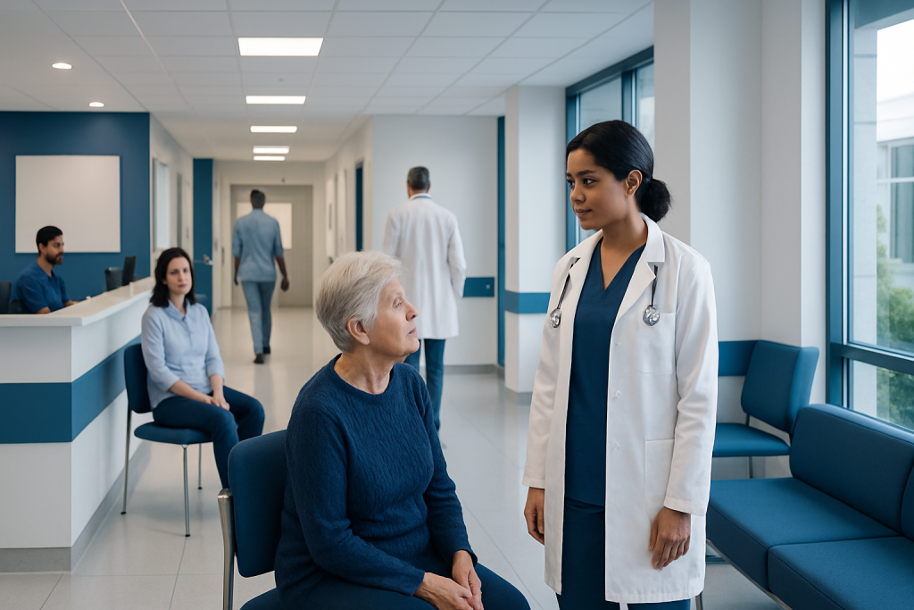 Crao Treatment: How It Works, Results and What to Expect 1 Doctor consulting elderly patient in hospital corridor.