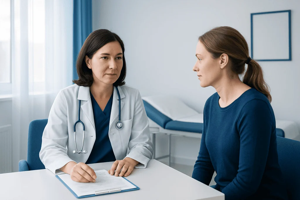 Doctor consulting with a patient in a medical office setting.