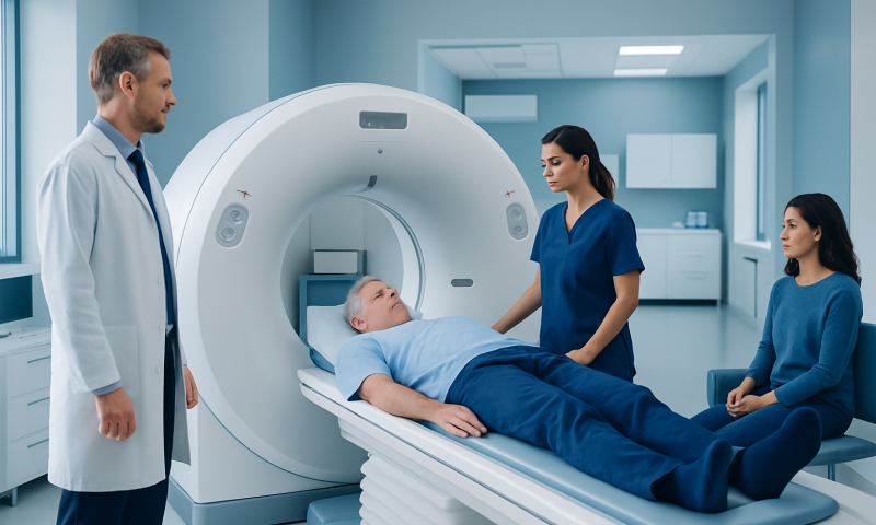 CT Scan Stroke: Preparation, Procedure and Results 5 Patient undergoing a CT scan in a modern hospital setting.