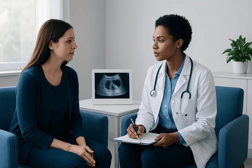 Doctor consulting with patient about endometriosis treatment options.