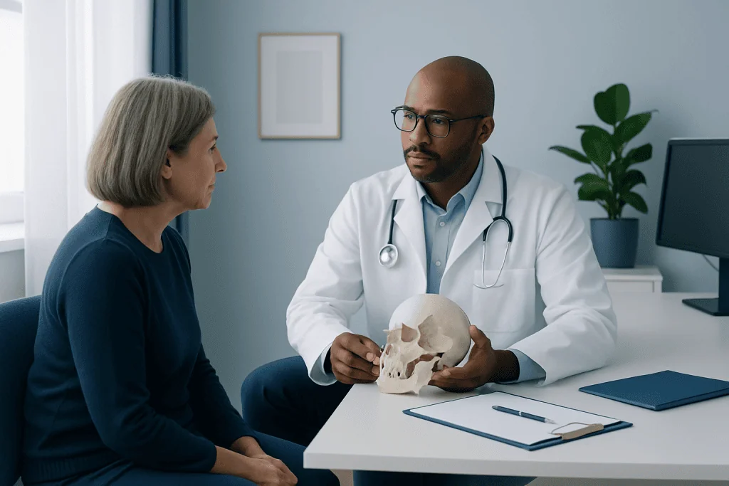 Doctor consulting with a patient about osteoradionecrosis treatment options.