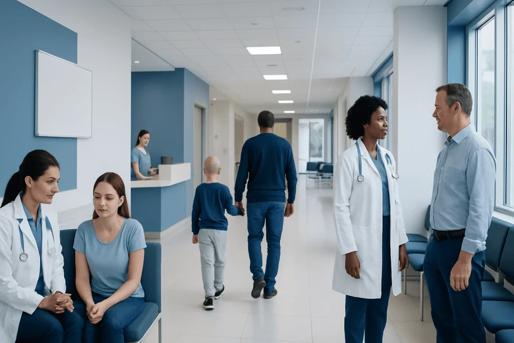 Dipg CAR T Cell Therapy: How It Works, Results and What to Expect 1 Healthcare professionals and patients in a modern hospital corridor.