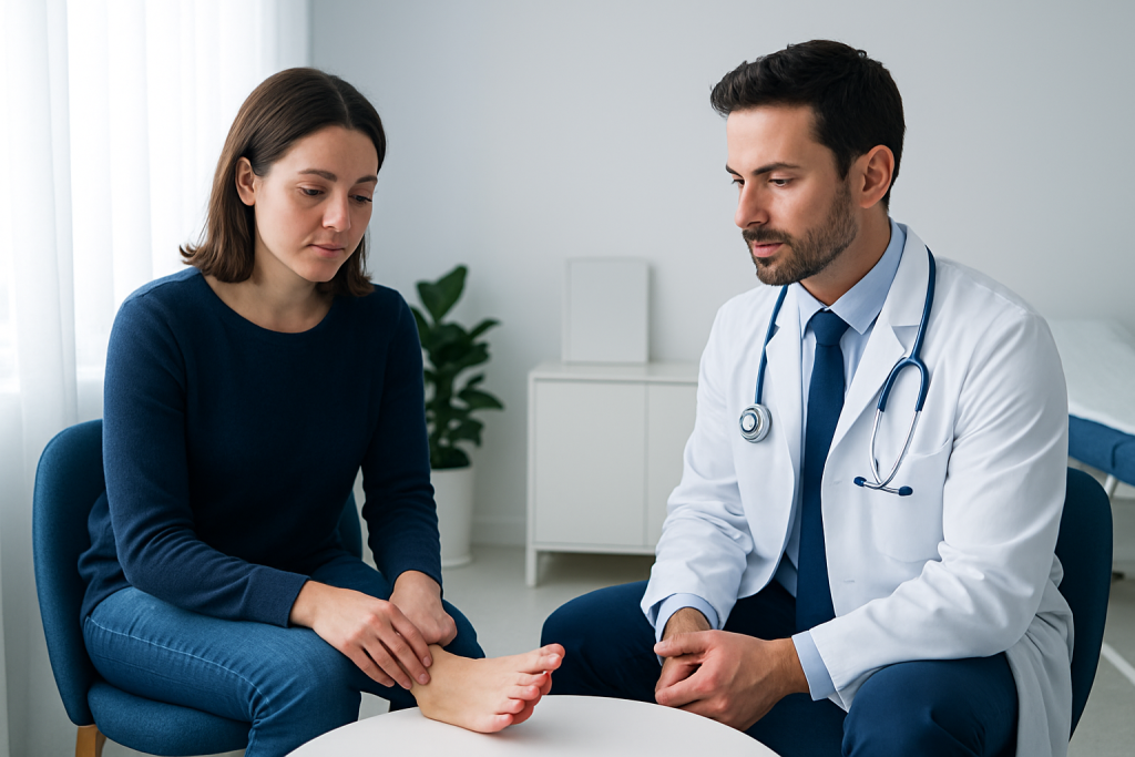 Doctor consulting with a patient about ingrown toenail treatment.