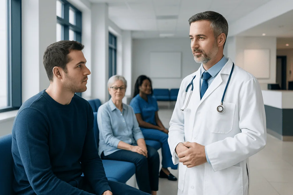 Does Fingertip Grow Back? A Doctor-Reviewed Answer 1 Doctor consulting young patient in hospital corridor with waiting group.