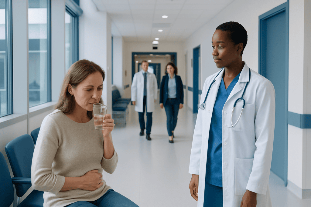Does Ginger Ale Help with Nausea? A Doctor-Reviewed Answer 1 Patient drinking water during medical consultation at hospital.